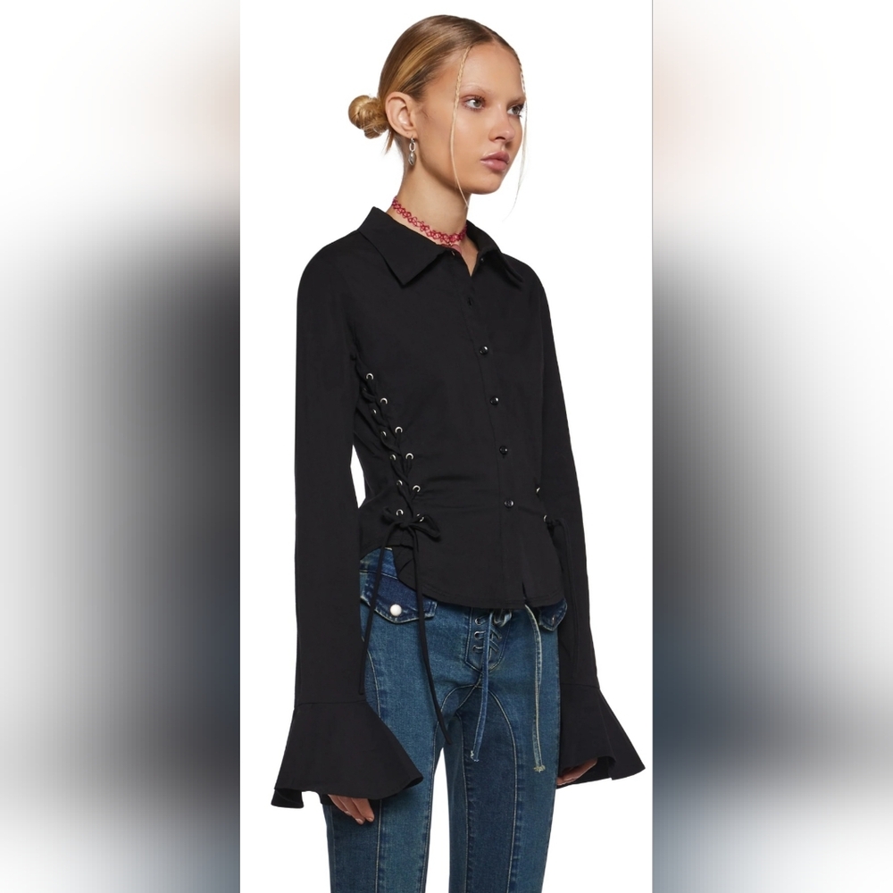 NWT Delias x Dolls Kill Rare Moment Black Collard Top - Picture 5 of 5